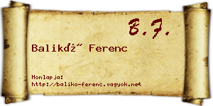 Balikó Ferenc névjegykártya